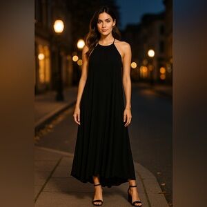 NWT Brit & Bri High Neck Maxi Black Dress Black Spaghetti Strap Size Small